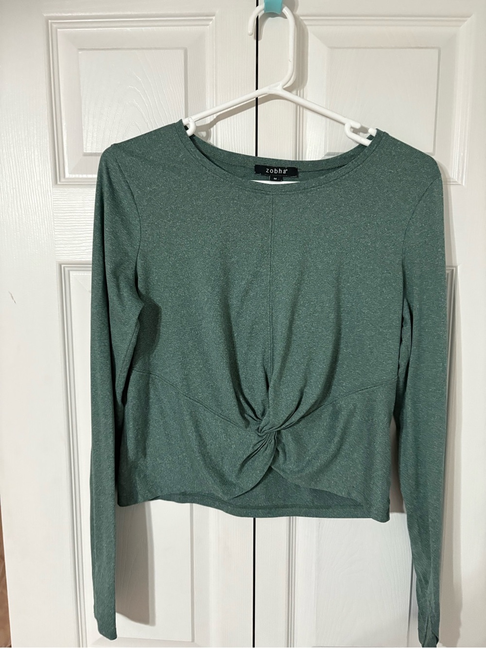 Zobha Dusky Green Long Sleeve Twist-Front Top